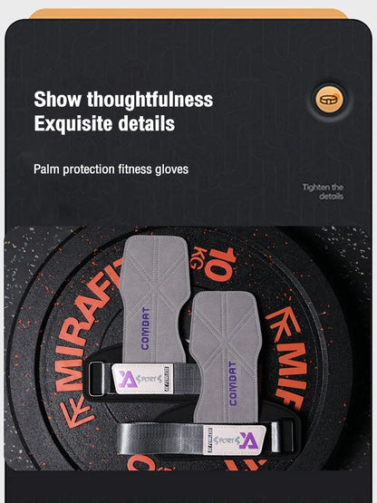 Cowhide Power-Assisted Straps Grips Fitness Gloves Anti-Skid Pads for Women Men Gym Workout Fitness Exercise【1 Pair】