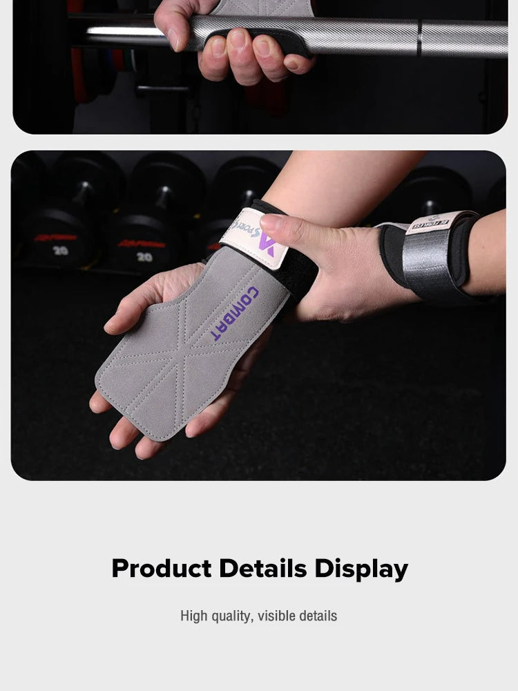 Cowhide Power-Assisted Straps Grips Fitness Gloves Anti-Skid Pads for Women Men Gym Workout Fitness Exercise【1 Pair】