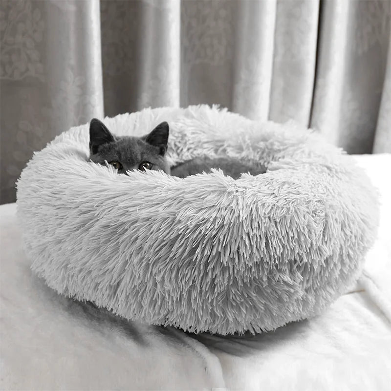 2025 50-80cm Round Pet Bed Long Plush Cat House Dog Bed for Medium Dogs Soft Cat Nest Kennel Dog Mattress Pet Supplies cozy bed
