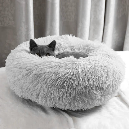 2025 50-80cm Round Pet Bed Long Plush Cat House Dog Bed for Medium Dogs Soft Cat Nest Kennel Dog Mattress Pet Supplies cozy bed