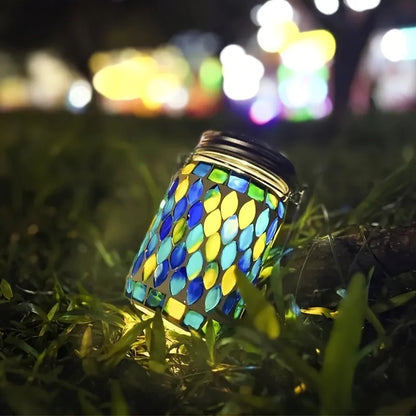 1pc Solar Mosaic Outdoor Lantern, Atmosphere Lamp, Rechargeable Table Lamp Mosaic Night Light For Garden, Outdoor Decorations