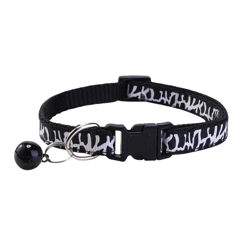 6pcs/set Small Pet Collar with Bell Cute Print Cat Adjustable 7-12 Inch for 3-12 Months Cat