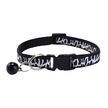 6pcs/set Small Pet Collar with Bell Cute Print Cat Adjustable 7-12 Inch for 3-12 Months Cat