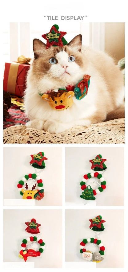 Pet Cat Fur Ball Collar Hat Elk Tie Gift Dog Decoration Small Medium-sized Dog Collar Elasticity Holiday Decoration Christmas