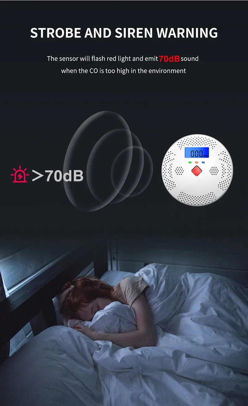 Tuya WiFi Smart Carbon Monoxide Detector Alarm 85dB Sound Warning LCD Digital Display Home Indoor Real-Time CO Monitor Poisoning