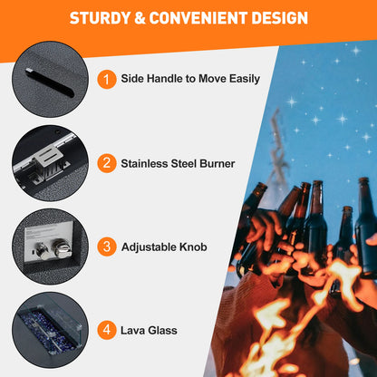 48" Outdoor Rectangle Propane Gas Fire Pit Table, 50000 BTU Modern Firepit with 16 inch Tank Cover Side Table, Wind Guard