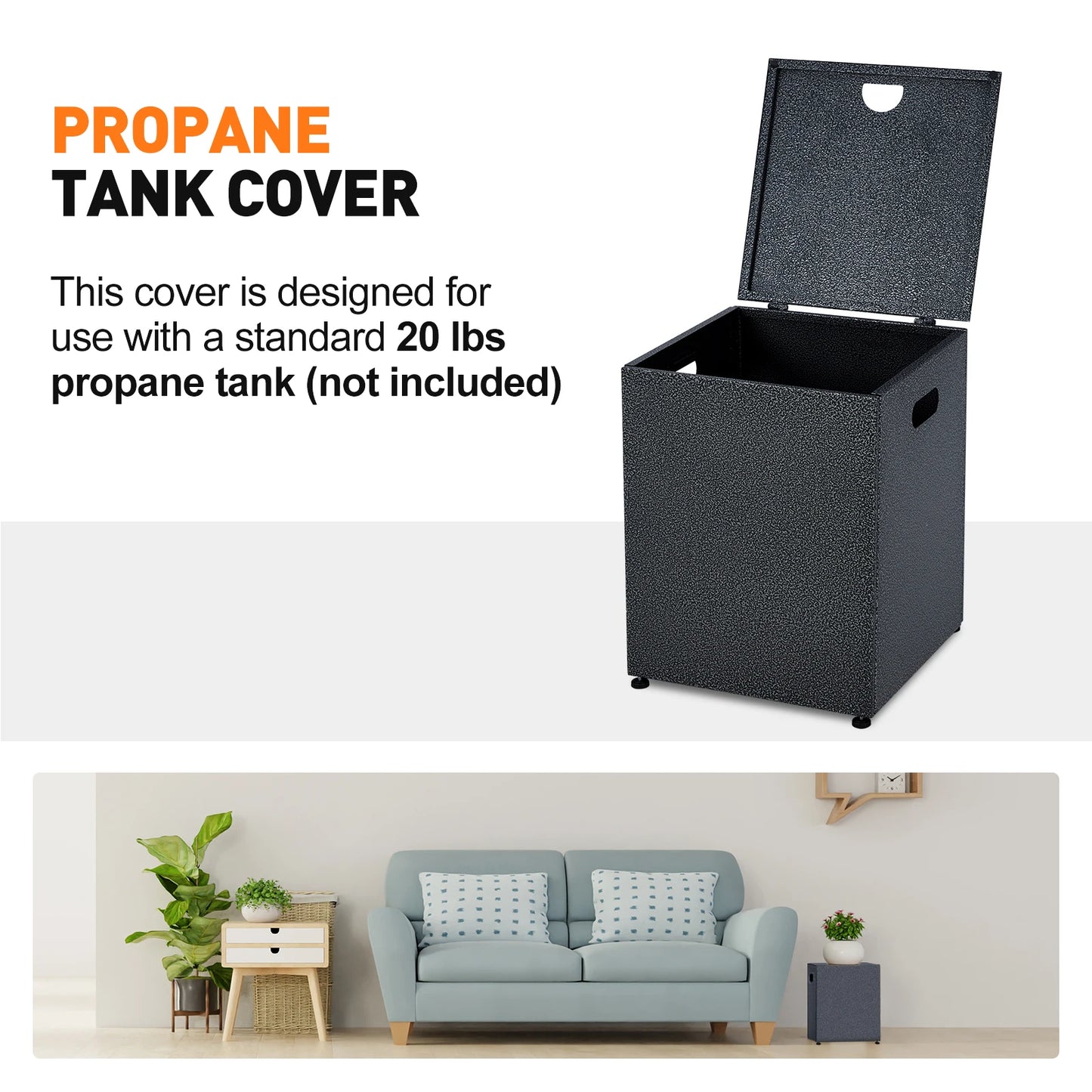 48" Outdoor Rectangle Propane Gas Fire Pit Table, 50000 BTU Modern Firepit with 16 inch Tank Cover Side Table, Wind Guard