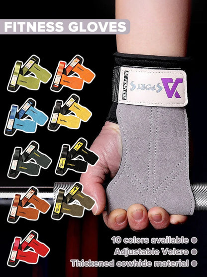 Cowhide Power-Assisted Straps Grips Fitness Gloves Anti-Skid Pads for Women Men Gym Workout Fitness Exercise【1 Pair】