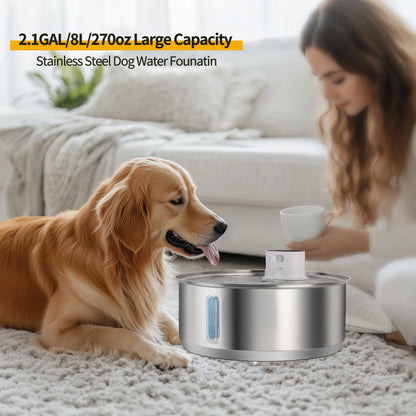 Petavista 8L Automatic Stainless Steel Dog Water Fountain 5000mAh Wireless Pet Drinker Battery & Sensor 2 in 1 Dispenser for Dog
