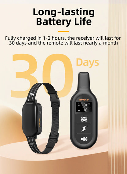 ROJECO Electric Dog Training Collar Digital Rechargeable Remote Control IPX7 Waterproof Vibrator Pet Dog Bark Stop Shock Collar