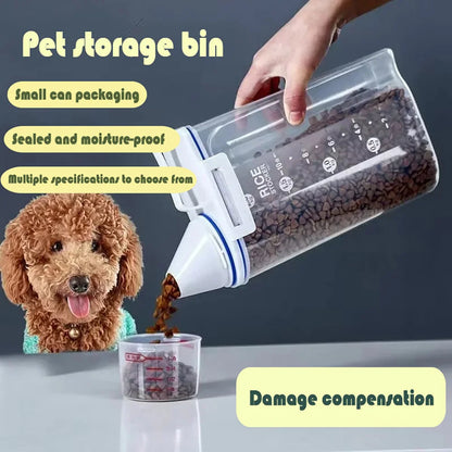1.5kg/2kg Dog Cat Food Pail Plastic Storage Tank with Measuring Cup Container Moisture-proof Sealed Jar Pet Supplies Accessories