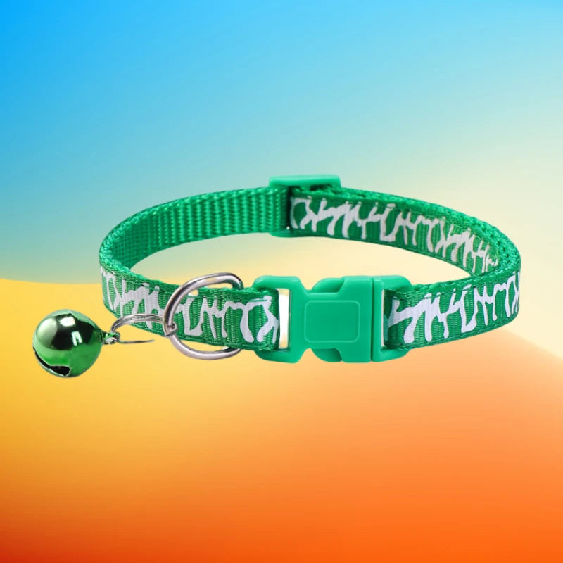 6pcs/set Small Pet Collar with Bell Cute Print Cat Adjustable 7-12 Inch for 3-12 Months Cat