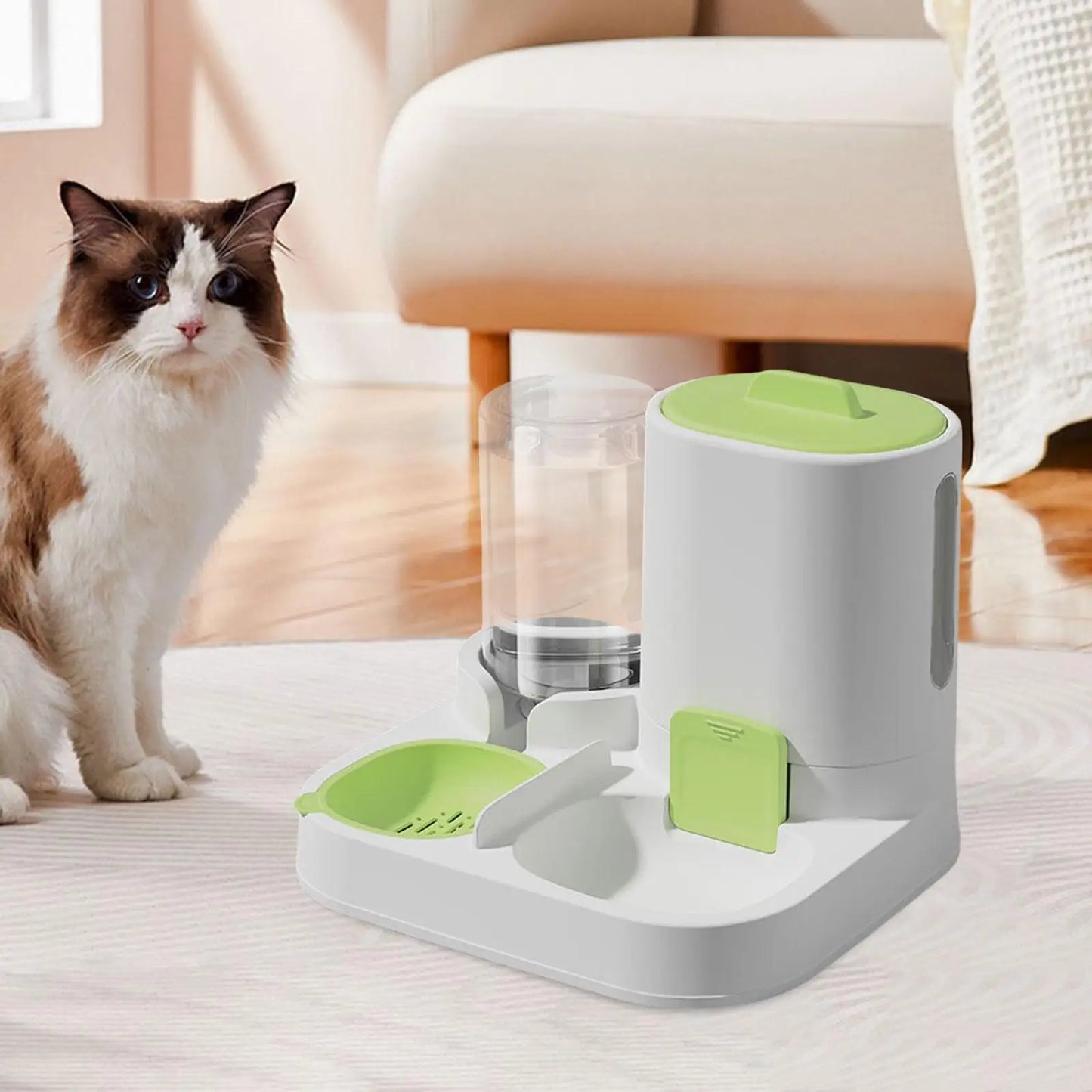 Automatic Pet Feeder Waterer, Pet Bowl Compact Feeding Station Cat Dog Feeder Water Dispenser