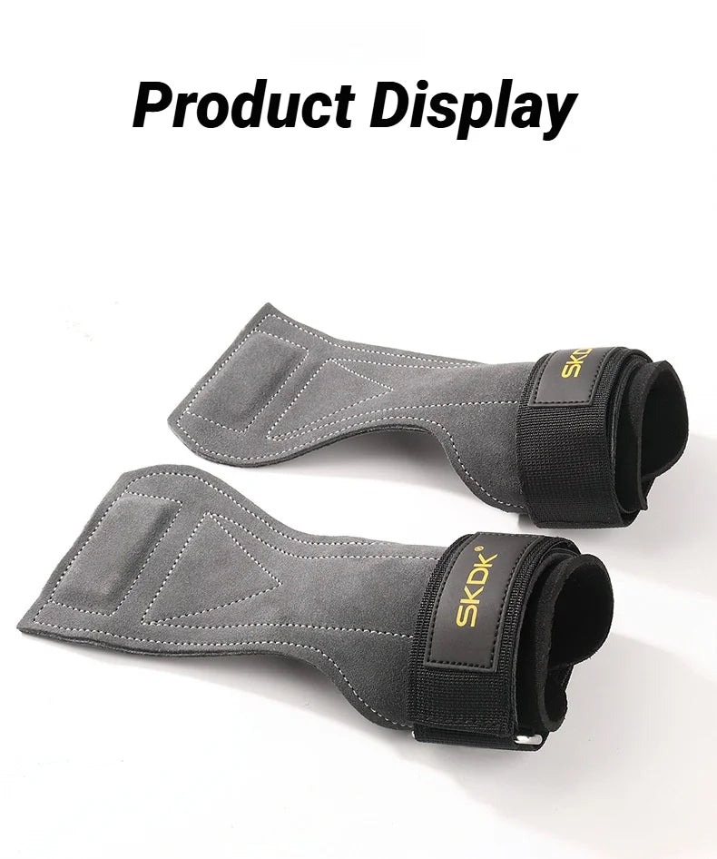 2Pcs Cowhide Gym Gloves Grips Anti-Skid Weight Power Belt Lifting Pads Deadlift Workout Fitness Palm Protection Training Guards
