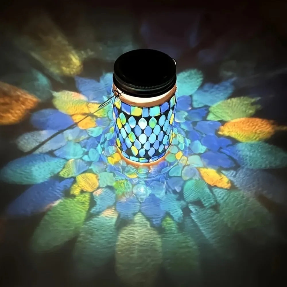 1pc Solar Mosaic Outdoor Lantern, Atmosphere Lamp, Rechargeable Table Lamp Mosaic Night Light For Garden, Outdoor Decorations
