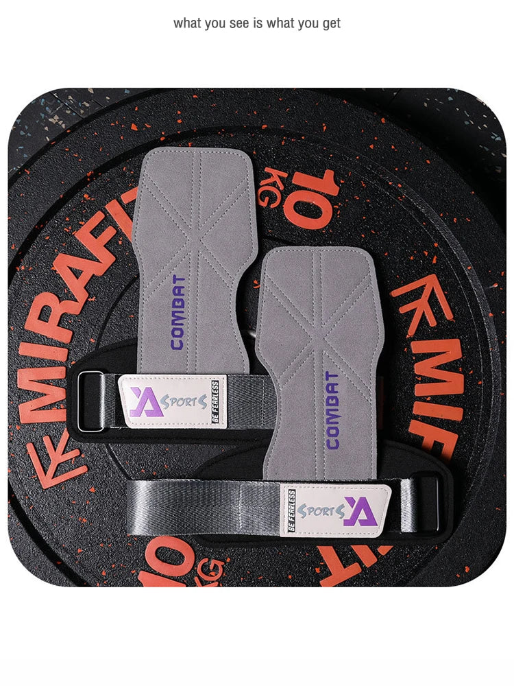 Cowhide Power-Assisted Straps Grips Fitness Gloves Anti-Skid Pads for Women Men Gym Workout Fitness Exercise【1 Pair】