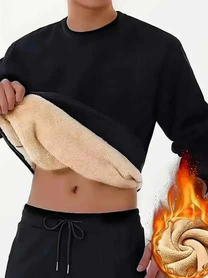 Men’s Fleece Lined Sweatshirt Winter Warm Pullover Crewneck Thick Thermal Casual Top Long Sleeve Shirt for Outdoor Sports