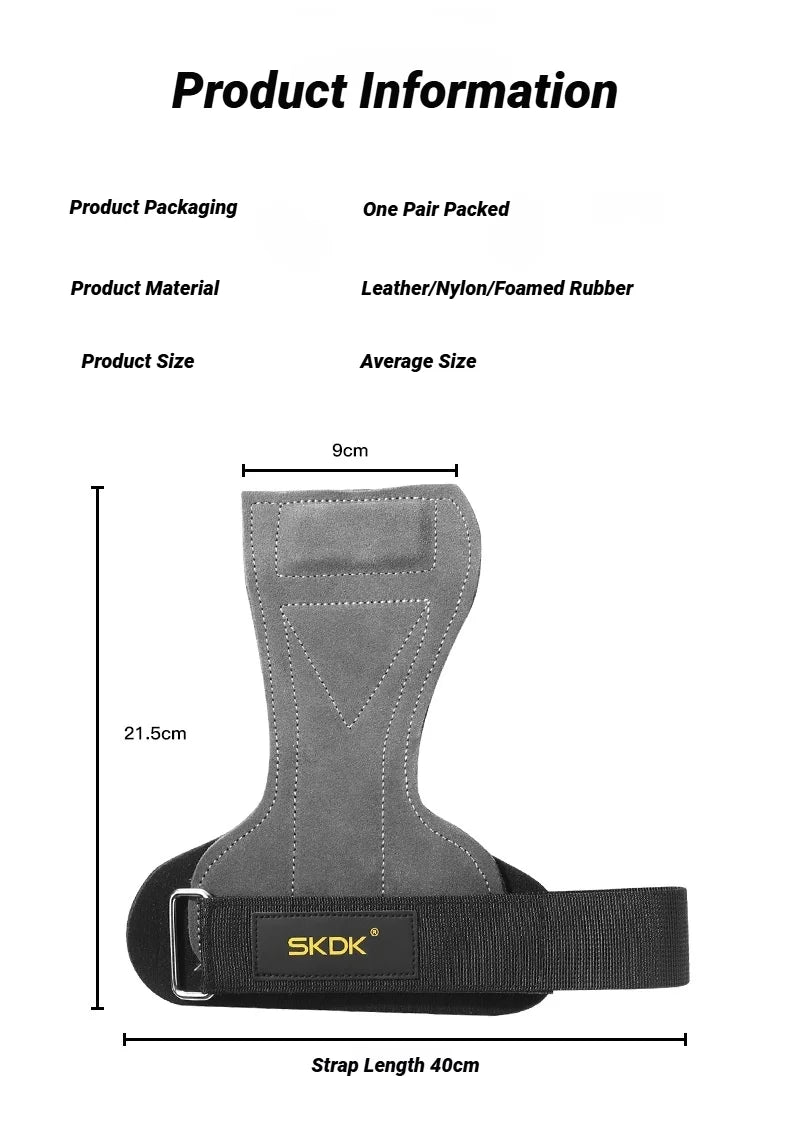 2Pcs Cowhide Gym Gloves Grips Anti-Skid Weight Power Belt Lifting Pads Deadlift Workout Fitness Palm Protection Training Guards