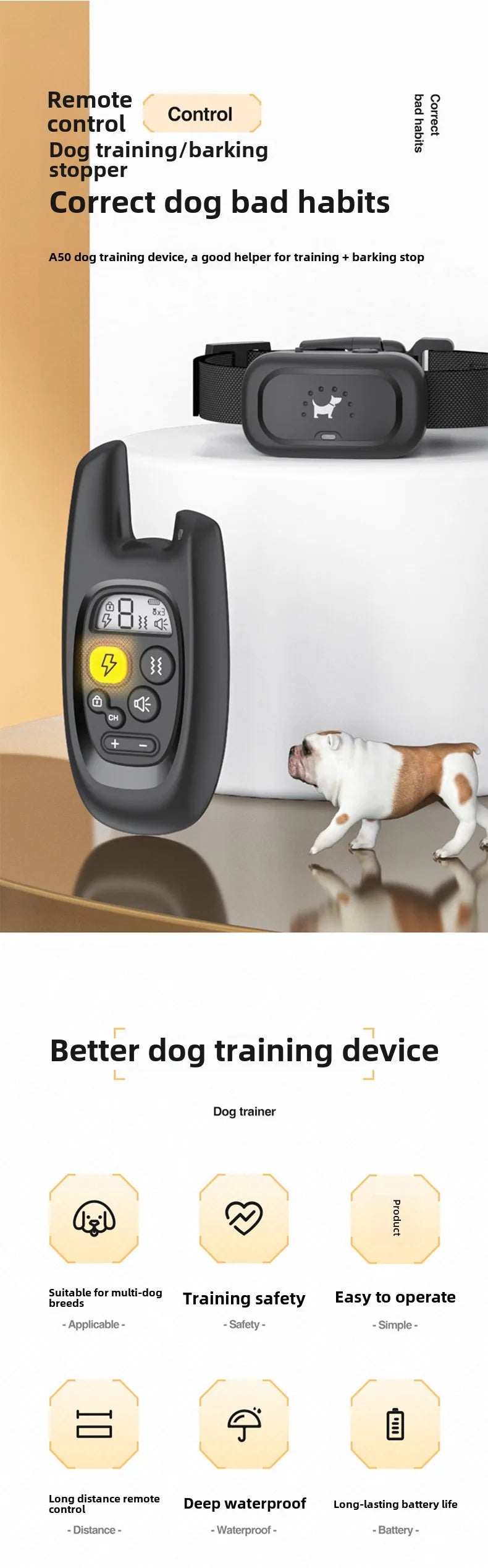 Dog training device remote control barking device pet dog trainer electric shock collar pet supplies waterproof