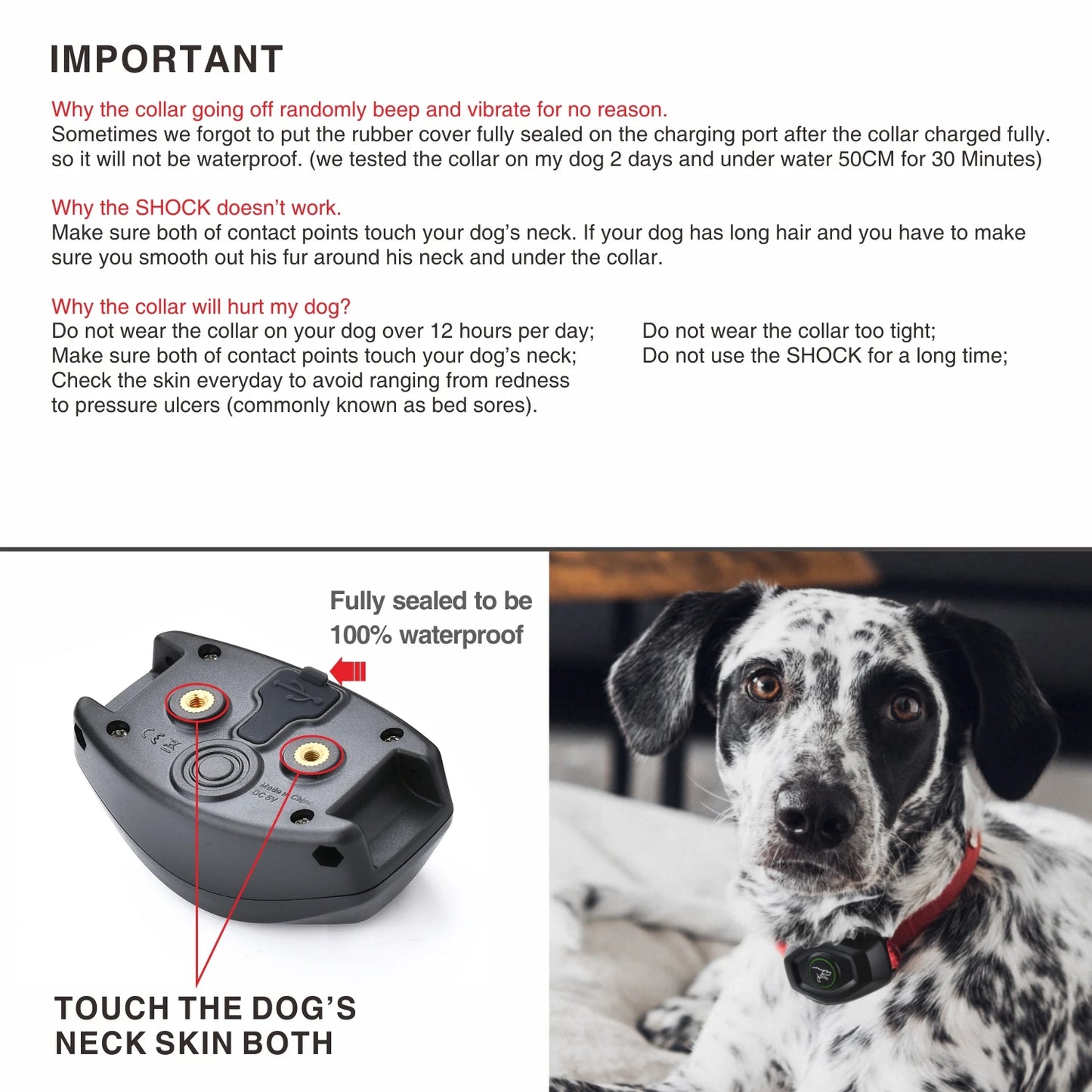 Remote Training Dog Collar, Electric Shock, Waterproof, Rechargeable, Bark Control, 400m, 2 Dogs