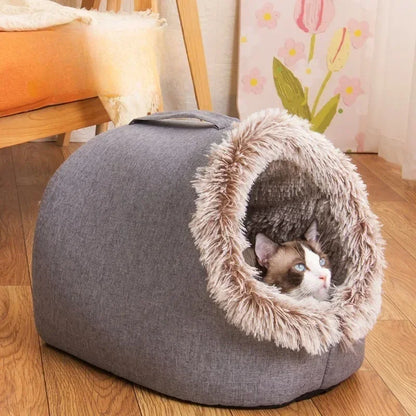 Pet House for Small Dog Cat Bed House Portable Enclosed Plush Pet Kitten Nest Winter Warm Soft Pet Cave Kennel Deep Sleep Sofa