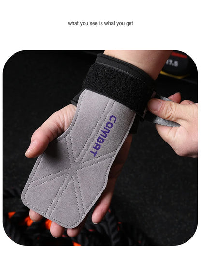 Cowhide Power-Assisted Straps Grips Fitness Gloves Anti-Skid Pads for Women Men Gym Workout Fitness Exercise【1 Pair】