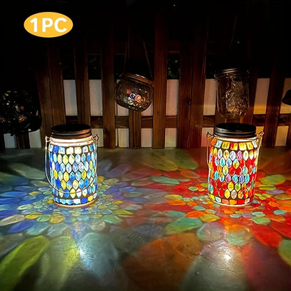 1pc Solar Mosaic Outdoor Lantern, Atmosphere Lamp, Rechargeable Table Lamp Mosaic Night Light For Garden, Outdoor Decorations