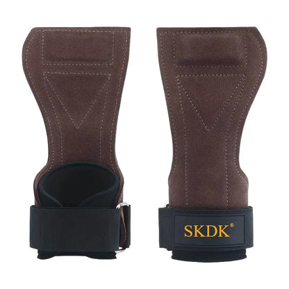 2Pcs Cowhide Gym Gloves Grips Anti-Skid Weight Power Belt Lifting Pads Deadlift Workout Fitness Palm Protection Training Guards