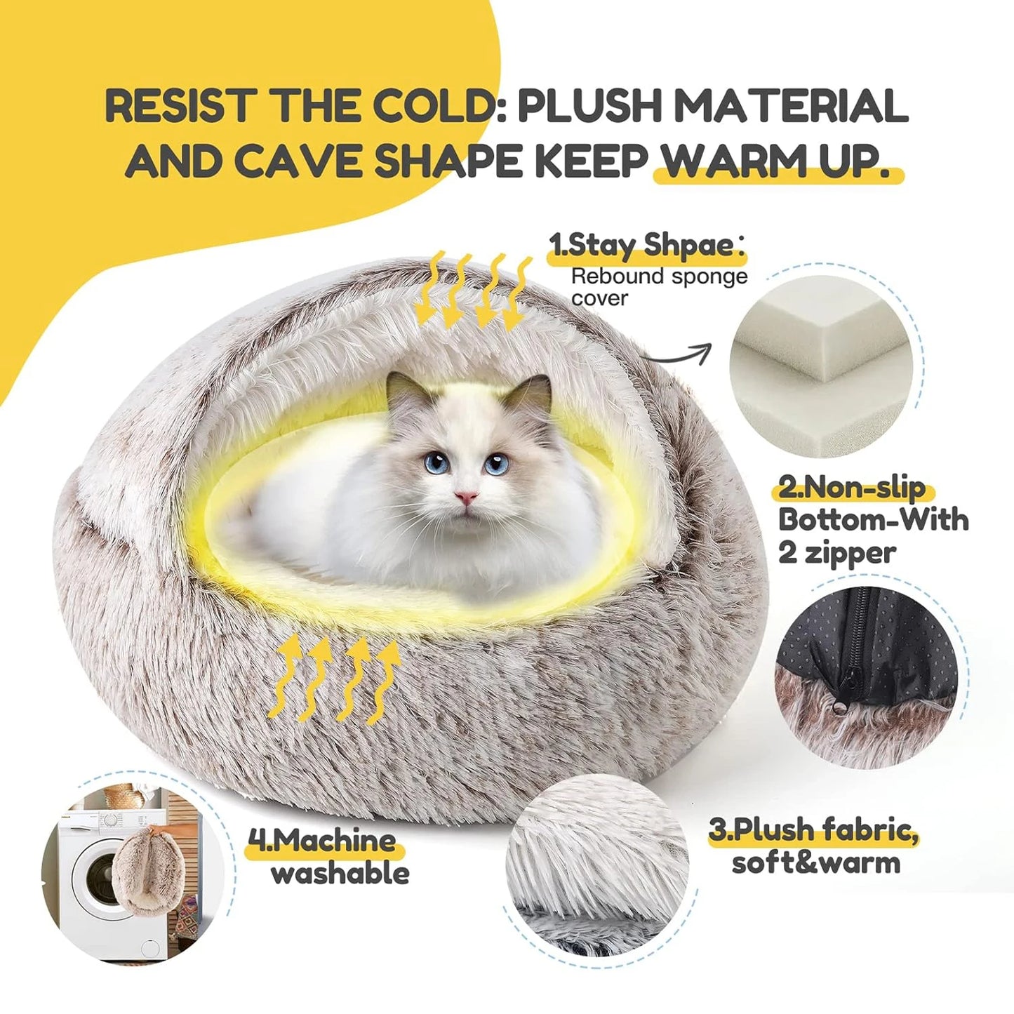 2 in 1 Soft Plush Pet Bed with Cover Round Cat Bed Pet Mattress Warm Cat Dog Sleeping Nest Cave for Small Dogs