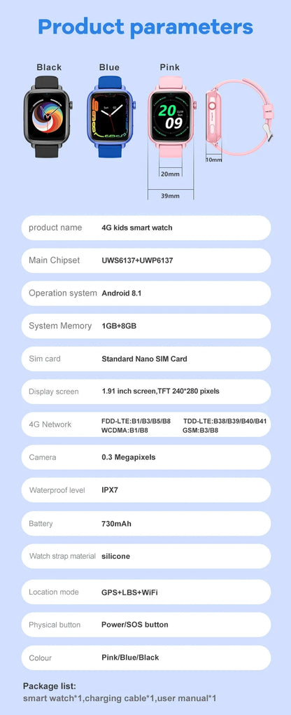 4G Smart Watch Kids GPS WIFI Video Call SOS APP Download Child Smartwatch Camera Monitor Tracker Location Phone Watch