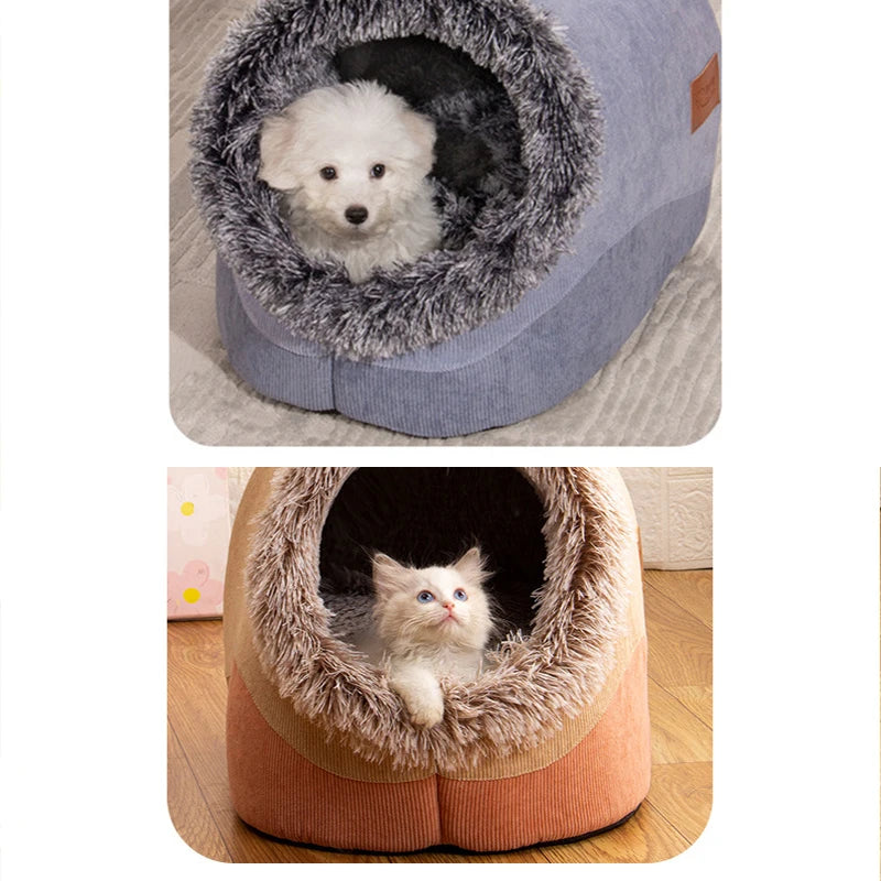 Pet House for Small Dog Cat Bed House Portable Enclosed Plush Pet Kitten Nest Winter Warm Soft Pet Cave Kennel Deep Sleep Sofa