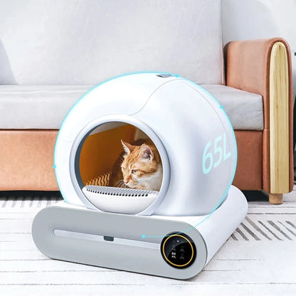 65L Large Space Silent Smart WiFi Cat Litter Box with 9L Trash Automatic Cleaning Fully Enclosed Electric Pet Toilet