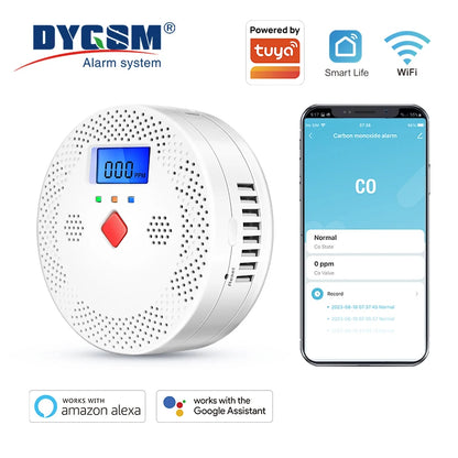 Tuya WiFi Smart Carbon Monoxide Detector Alarm 85dB Sound Warning LCD Digital Display Home Indoor Real-Time CO Monitor Poisoning