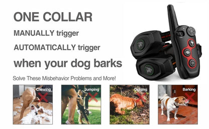 Dog Training Collar Remote Control Electric Shock Automatic Anti-Bark Collar w/3 Training Modes Beep Vibration Shock Waterproof