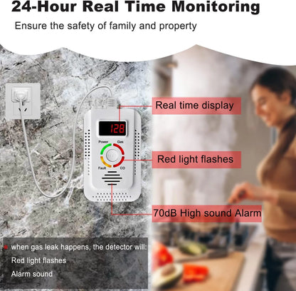 Natural Gas Detector And Carbon Monoxide CO Detector, Combustible Gas Leak Detector Monitor For Gas,Co, Methane(CH4) In Kitchen