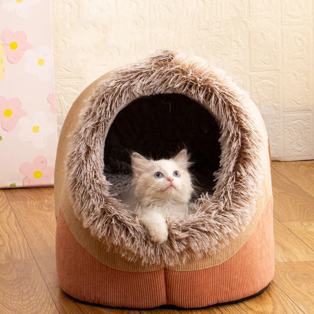 Pet House for Small Dog Cat Bed House Portable Enclosed Plush Pet Kitten Nest Winter Warm Soft Pet Cave Kennel Deep Sleep Sofa