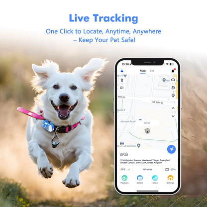 ‌4G Dog Cat GPS Tracker for Pets - Waterproof Smart Locator with App, Live Tracking & Light/Sound Search with Subscription