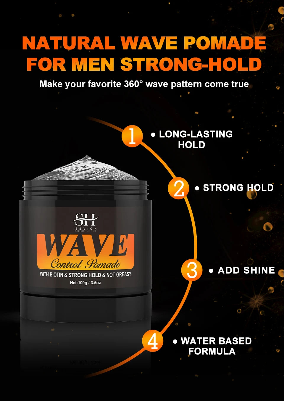 100g Waves Control Pomade Set 360 Wavy Hair Oil With Brush Natural Silky Shine Style Sport Waves Cream For African Black Men