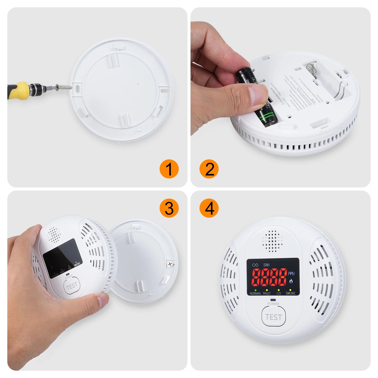 2 in 1 Smoke Carbon Monoxide Alarm Detector Dual Sensor with LCD Display Screen for Hotels Office Buildings Teaching Buildings