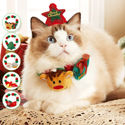 Pet Cat Fur Ball Collar Hat Elk Tie Gift Dog Decoration Small Medium-sized Dog Collar Elasticity Holiday Decoration Christmas