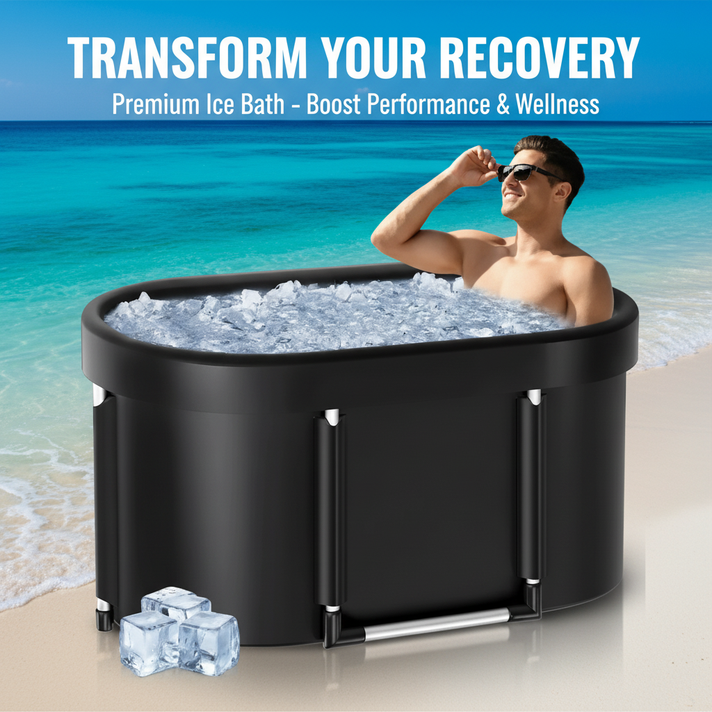 Ice Bath Banner - Beach Water Blue Background