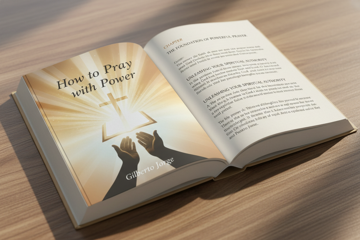 Livro How to Pray with Power aberto na mesa