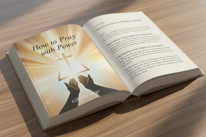 Livro How to Pray with Power aberto na mesa